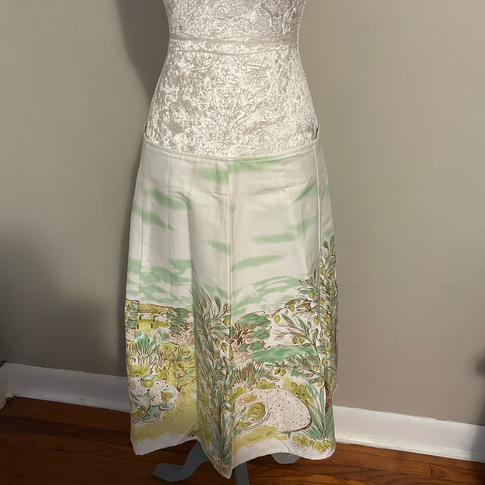 White and Green Maxi A-Line Skirt for Casual Wear